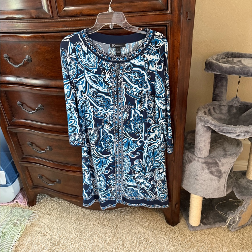 INC International Concepts Navy and White Paisley Mini Dress